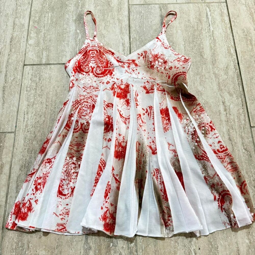Vintage Y2K Mudd Fairycore Tie dye Babydoll White Red Tank top Sz S grunge emo